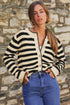 Textured Striped Round Neck Button Front Knit Cardigan