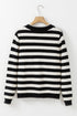 Textured Striped Round Neck Button Front Knit Cardigan