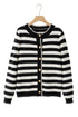 Textured Striped Round Neck Button Front Knit Cardigan