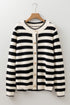 Textured Striped Round Neck Button Front Knit Cardigan