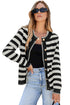 Textured Striped Round Neck Button Front Knit Cardigan