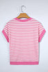 Textured Striped Short Sleeve Banded Hem Top