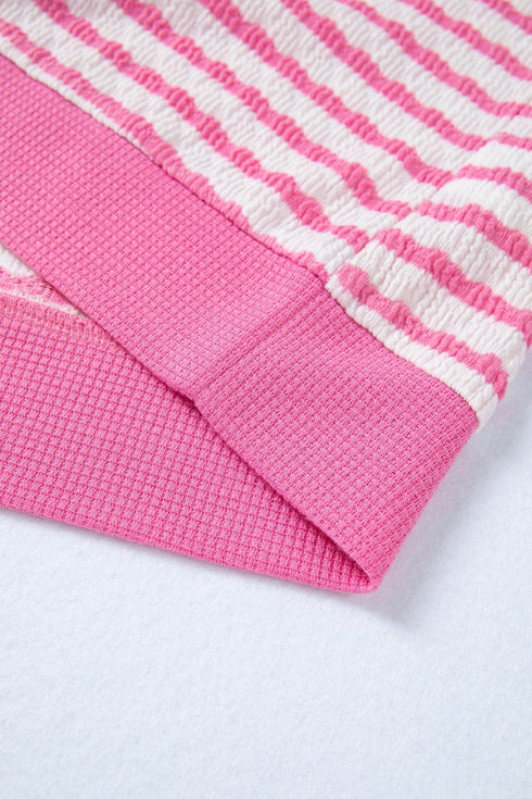 Textured Striped Short Sleeve Banded Hem Top