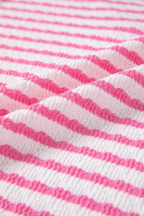 Textured Striped Short Sleeve Banded Hem Top