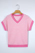 Textured Striped Short Sleeve Banded Hem Top