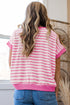 Textured Striped Short Sleeve Banded Hem Top