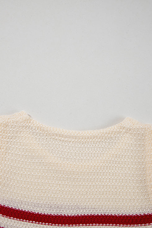 Textured Striped Sleeveless Crew Neck Knit Top