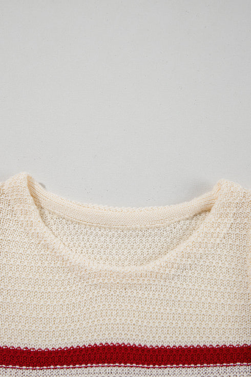 Textured Striped Sleeveless Crew Neck Knit Top