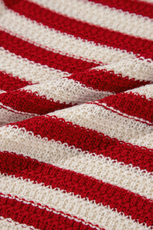 Textured Striped Sleeveless Crew Neck Knit Top