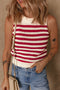 Textured Striped Sleeveless Crew Neck Knit Top