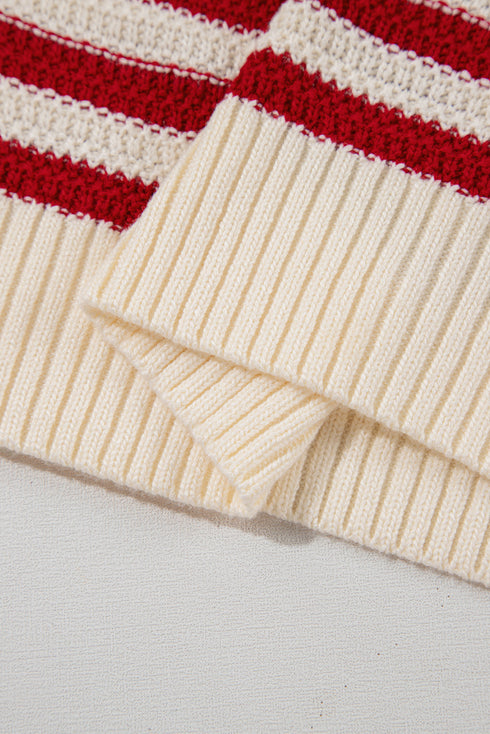 Textured Striped Sleeveless Crew Neck Knit Top