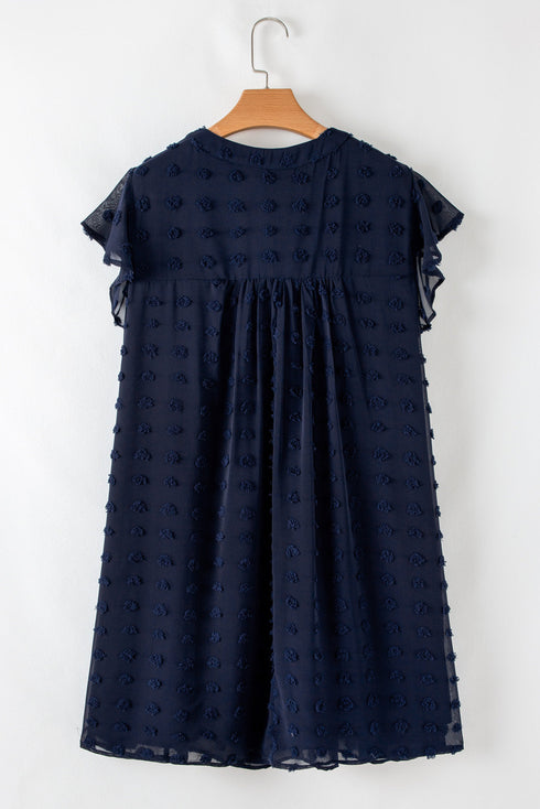 Textured Swiss Dot Notched Neck Ruffled Mini Dress