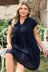 Textured Swiss Dot Notched Neck Ruffled Mini Dress
