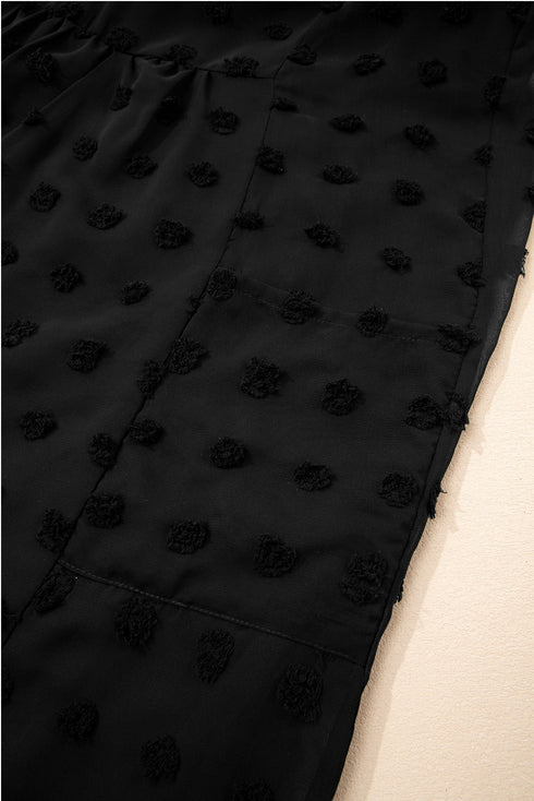 Textured Swiss Dot Notched Neck Ruffled Mini Dress