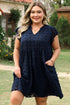 Textured Swiss Dot Notched Neck Ruffled Mini Dress