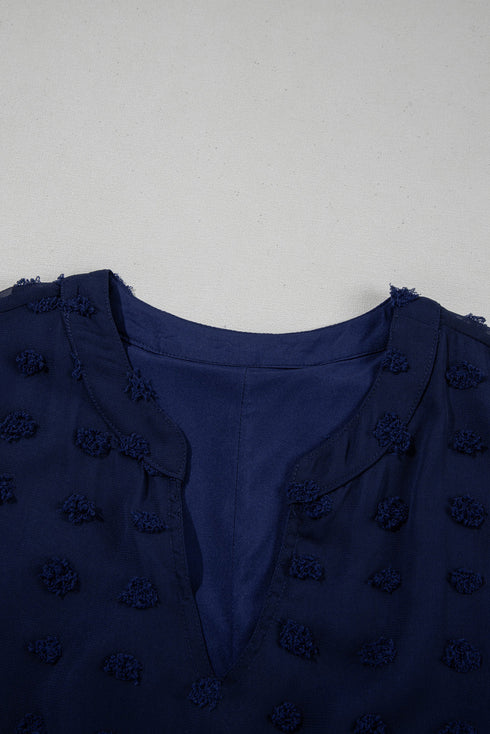 Textured Swiss Dot Notched Neck Ruffled Mini Dress