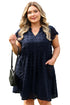 Textured Swiss Dot Notched Neck Ruffled Mini Dress