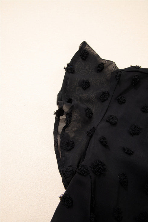 Textured Swiss Dot Notched Neck Ruffled Mini Dress