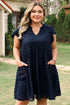 Textured Swiss Dot Notched Neck Ruffled Mini Dress