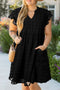 Textured Swiss Dot Notched Neck Ruffled Mini Dress