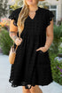 Textured Swiss Dot Notched Neck Ruffled Mini Dress