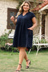Textured Swiss Dot Notched Neck Ruffled Mini Dress