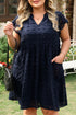 Textured Swiss Dot Notched Neck Ruffled Mini Dress