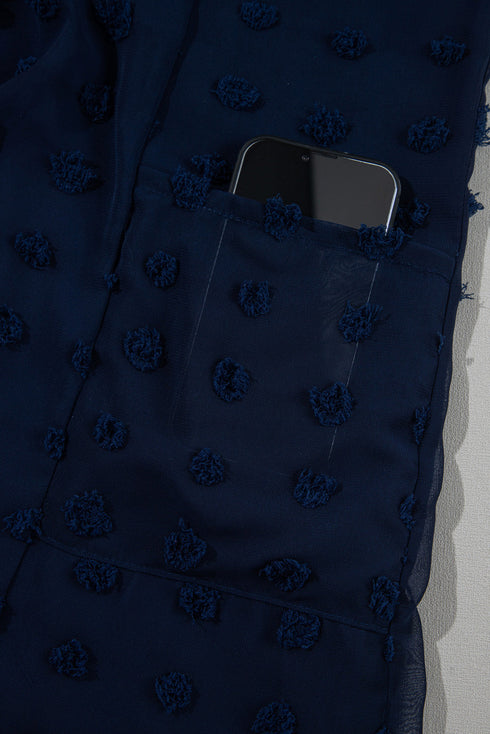 Textured Swiss Dot Notched Neck Ruffled Mini Dress