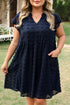 Textured Swiss Dot Notched Neck Ruffled Mini Dress