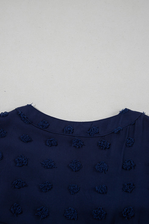Textured Swiss Dot Notched Neck Ruffled Mini Dress