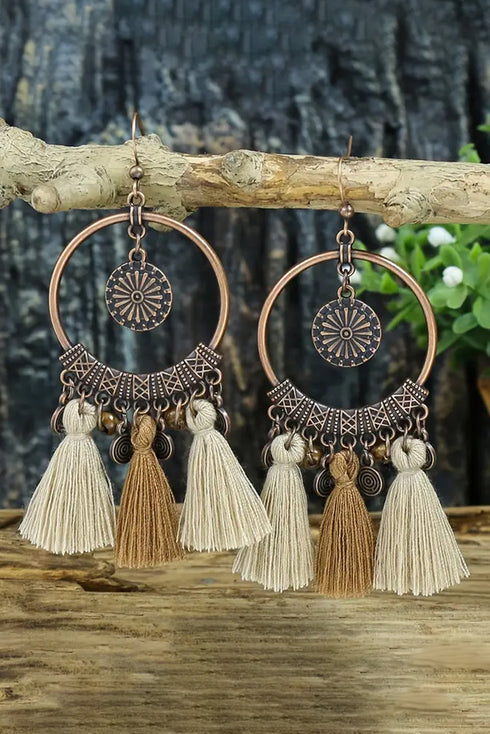 Textured Tassel Fringe Round Drop Statement Earrings