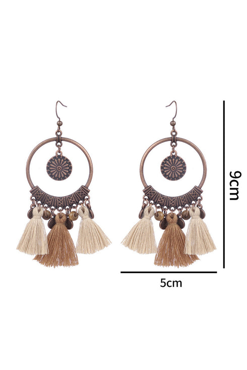 Textured Tassel Fringe Round Drop Statement Earrings
