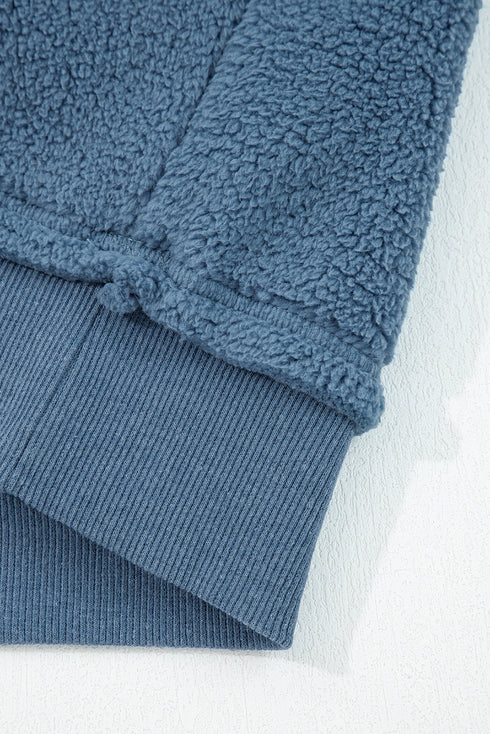 Textured Teddy Fleece Balloon Sleeve Crew Neck Pullover