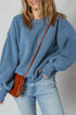 Textured Teddy Fleece Balloon Sleeve Crew Neck Pullover