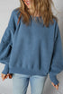 Textured Teddy Fleece Balloon Sleeve Crew Neck Pullover