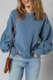 Textured Teddy Fleece Balloon Sleeve Crew Neck Pullover