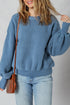 Textured Teddy Fleece Balloon Sleeve Crew Neck Pullover