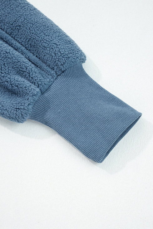 Textured Teddy Fleece Balloon Sleeve Crew Neck Pullover