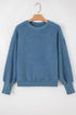 Textured Teddy Fleece Balloon Sleeve Crew Neck Pullover
