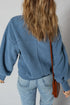 Textured Teddy Fleece Balloon Sleeve Crew Neck Pullover