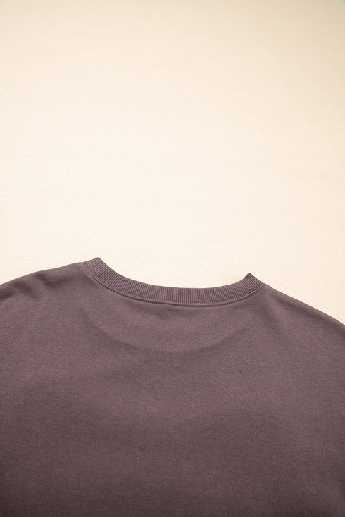 Textured Terry Cloth Color Block Bow Graphic Pullover Sweatshirt