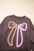 Textured Terry Cloth Color Block Bow Graphic Pullover Sweatshirt