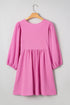 Textured Tie Split Neck Puff Sleeve Flowy Mini Dress