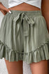 Textured Tie Waist Ruffle Hem Casual Shorts