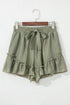 Textured Tie Waist Ruffle Hem Casual Shorts