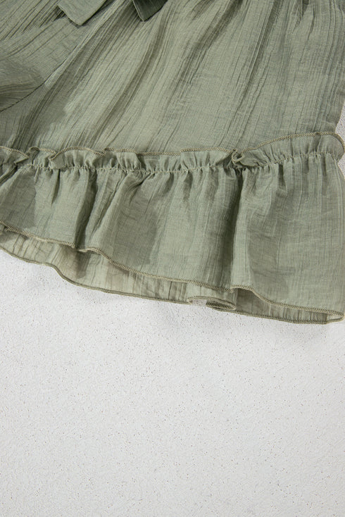 Textured Tie Waist Ruffle Hem Casual Shorts