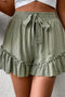 Textured Tie Waist Ruffle Hem Casual Shorts