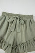Textured Tie Waist Ruffle Hem Casual Shorts