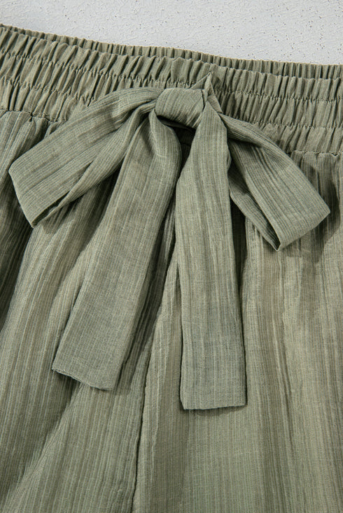 Textured Tie Waist Ruffle Hem Casual Shorts