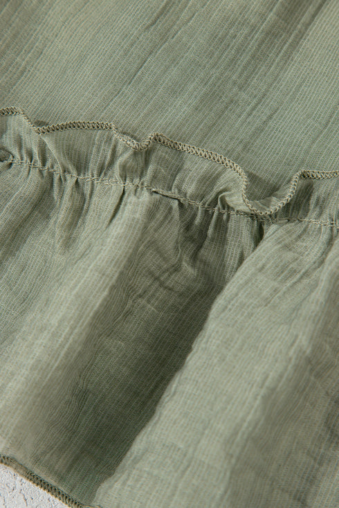 Textured Tie Waist Ruffle Hem Casual Shorts